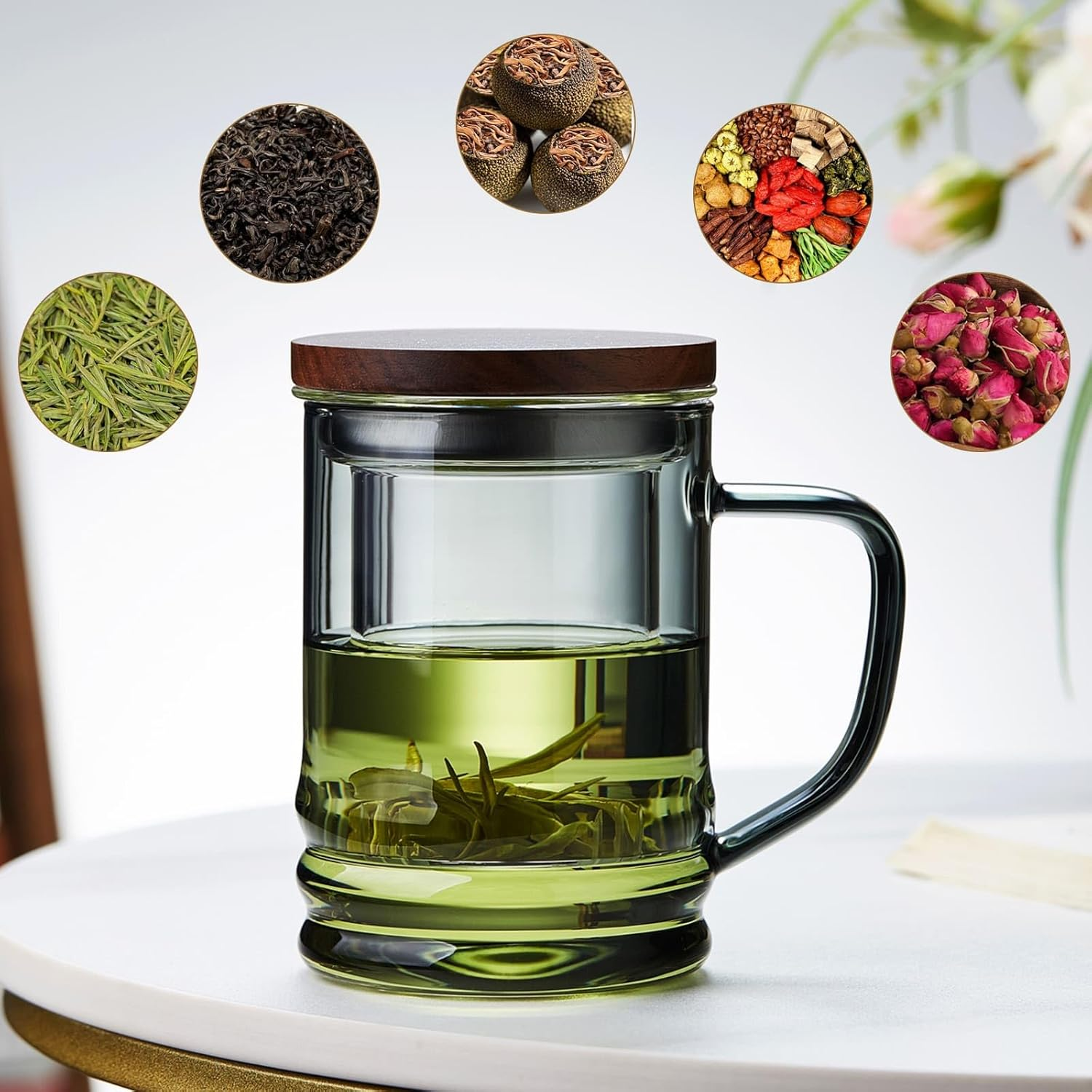 Luxury Glass Tea Infuser Mug with Bamboo Lid - Image 5