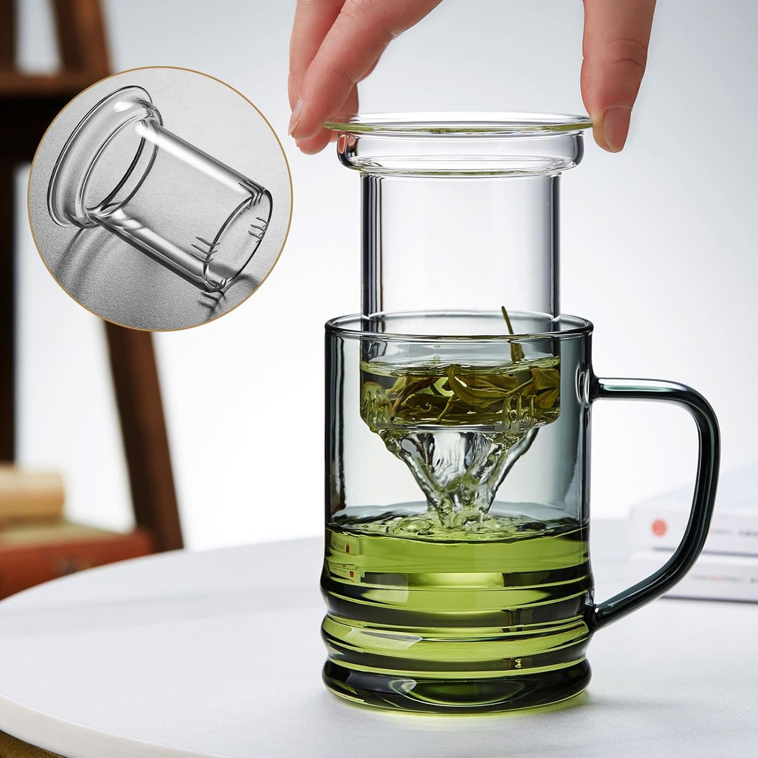Luxury Glass Tea Infuser Mug with Bamboo Lid - Image 2